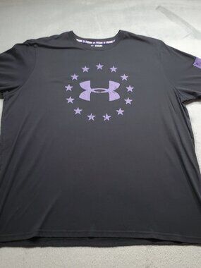 Under Armour Loose Heat Gear T-shirt Purple Freedom Logo on Black Men Sz 2XL